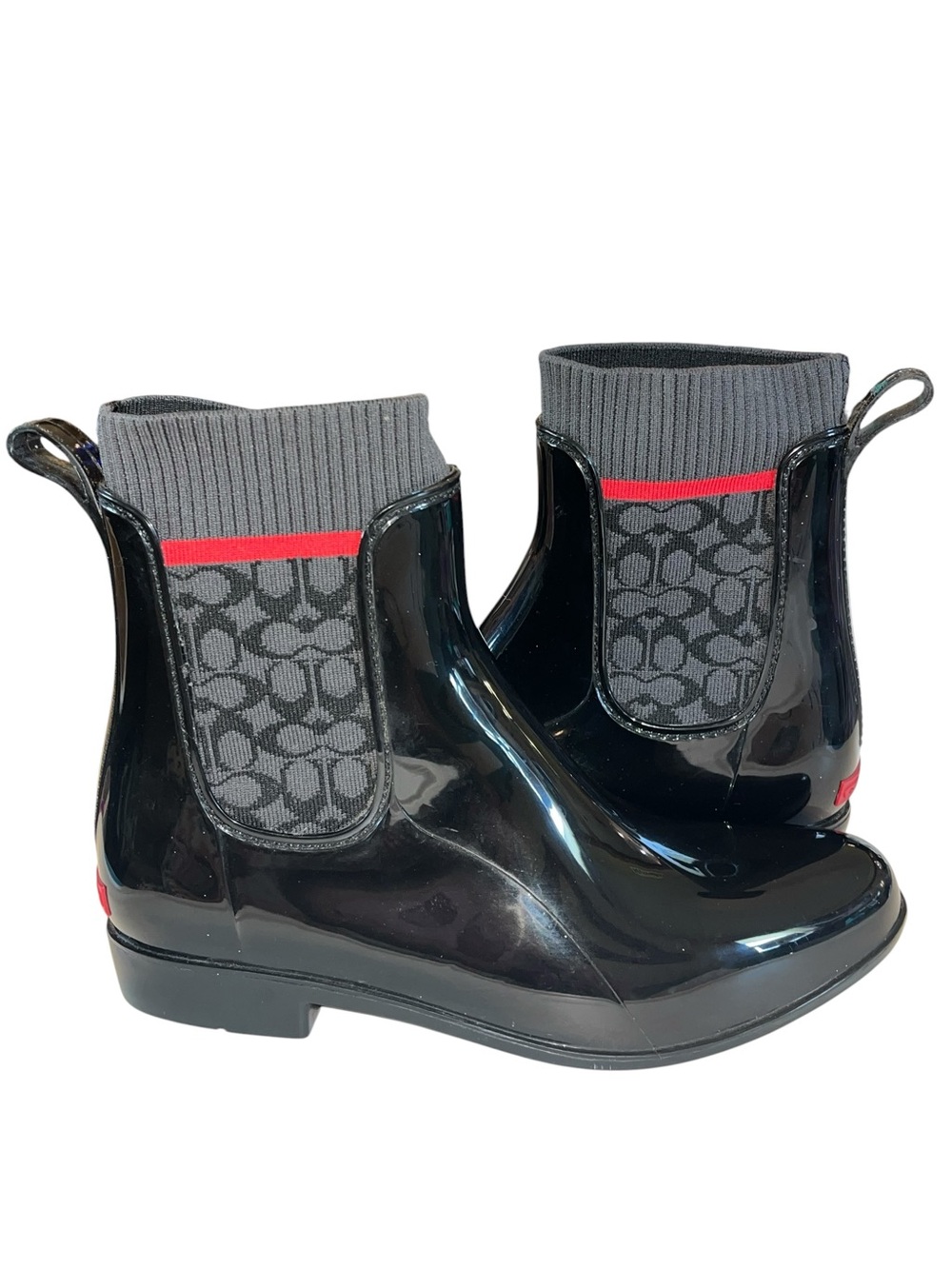 Coach Glossy Black and Red Rain Boots - Size 9 - Picture 6 of 12